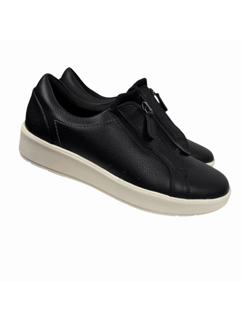Clarks Collection Layton Rae Black Leather Casual Comfort Zip Sneakers Size 9.5W